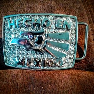 Hecho en Mexico silver tone Austrian crystal belt buckle 2" By 3"